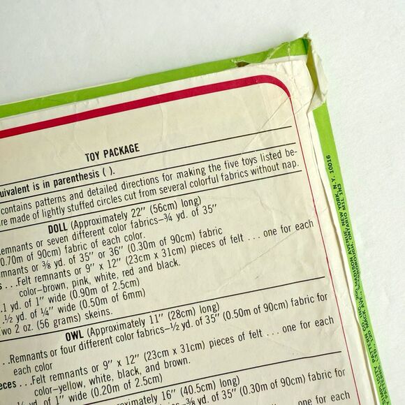 Simplicity Sewing Pattern 8225 Stuffed Yo Yo Doll Owl Dog Clown Caterpillar UC - Picture 3 of 3